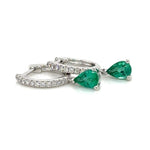 0.89carat Pear Shape Green Emerald Huggie Diamond Earrings