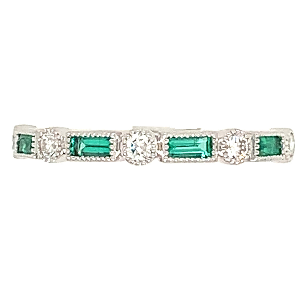 0.35carat Green Emerald & Diamond Alternating Ring