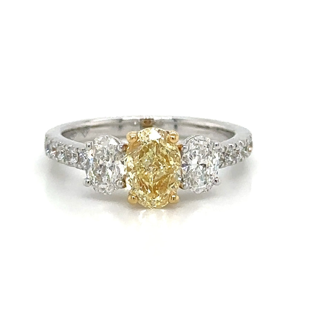 1.97ct tw Oval Canary Fancy Yellow Three Stone Diamond Ring