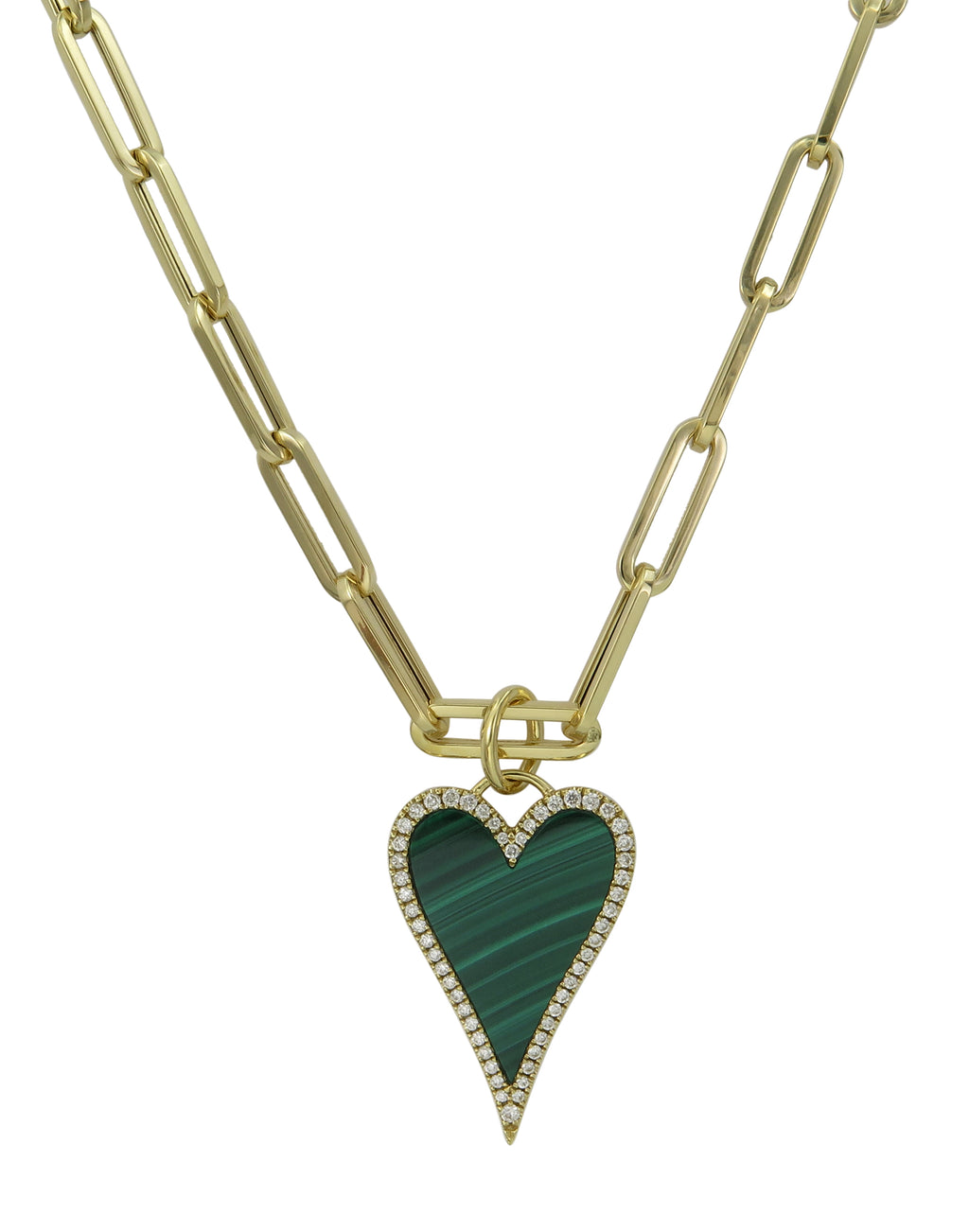 Malachite and Diamond Heart Pendant Necklace