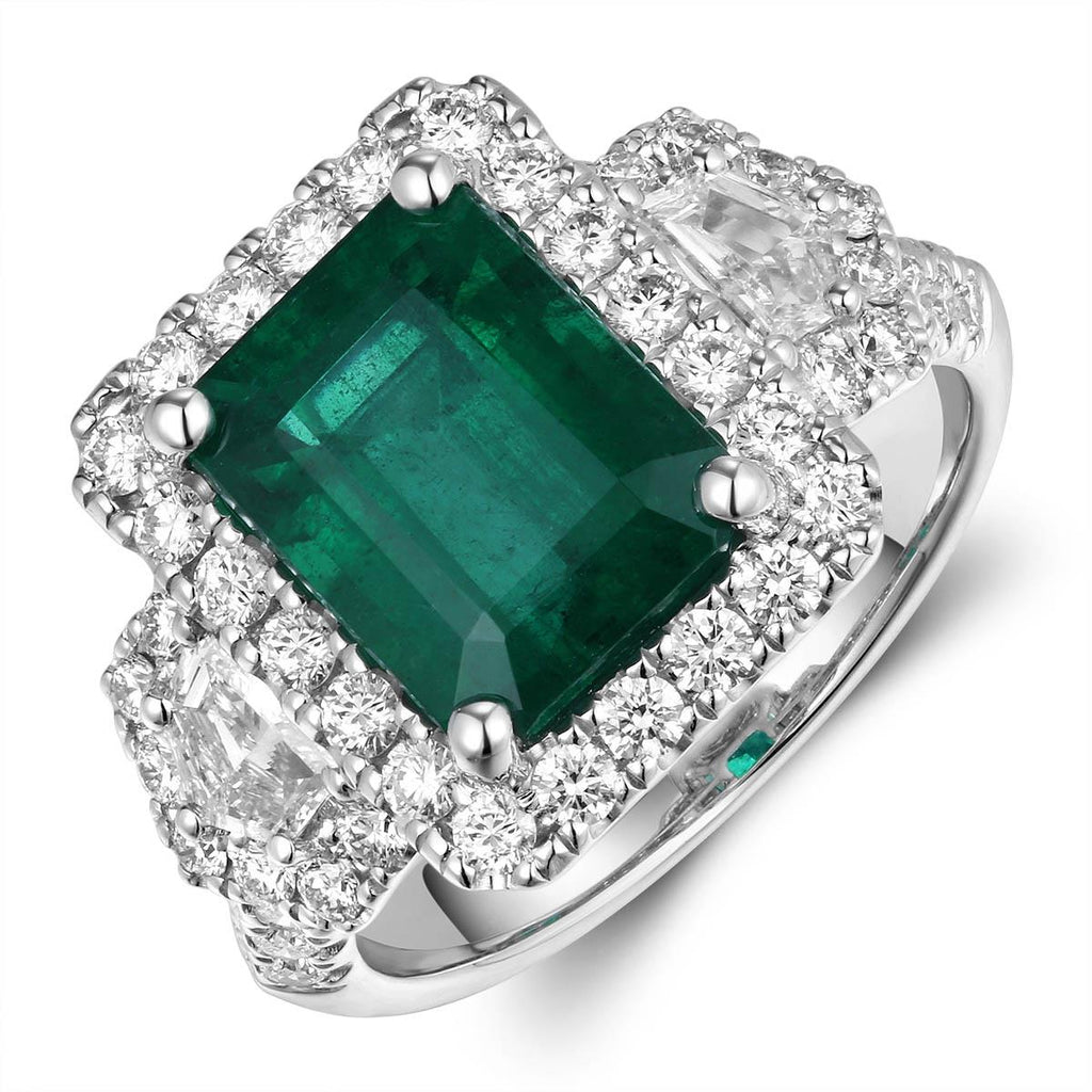 GRS Certified Emerald Statement 4.55carat Zambian Emerald - Cut Emerald & Diamond Ring