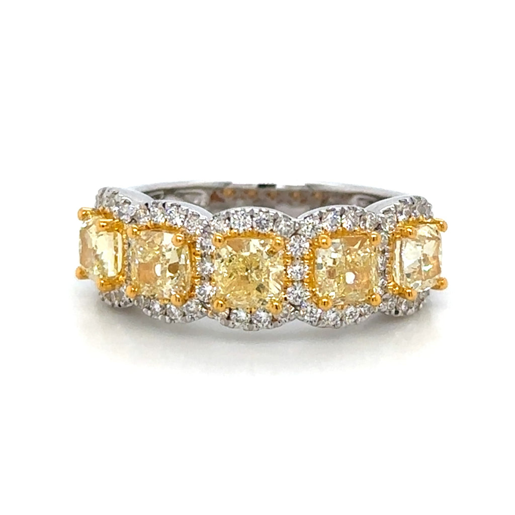2.76ct tw Canary Fancy Yellow Five Stone Diamond Ring