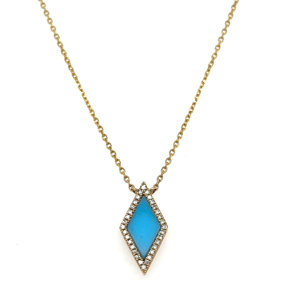 Turquoise And Diamond Shape Pendant Necklace