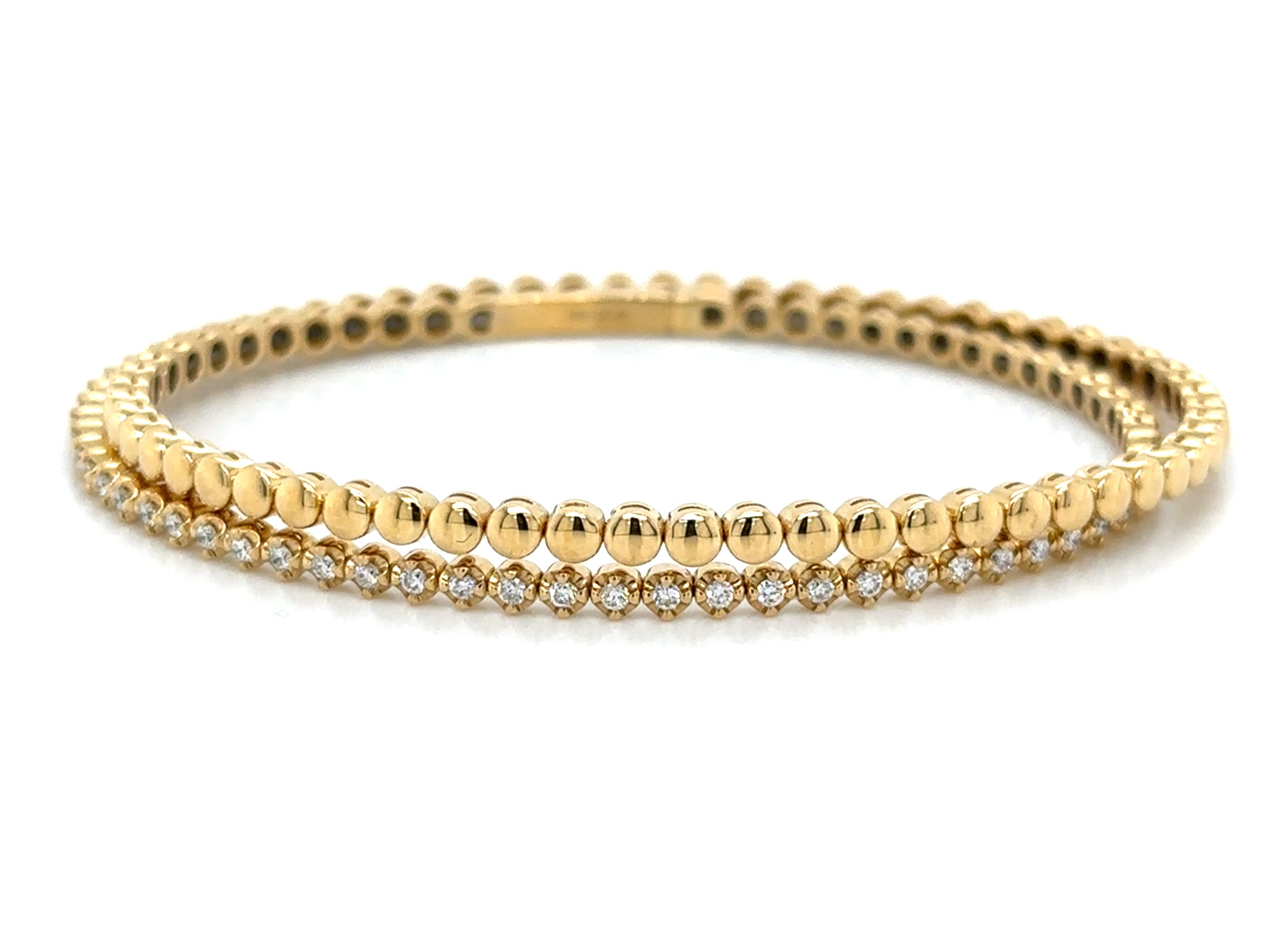 0.55ct tw Double Wrap Bracelet Diamond and Beaded Gold Bangle Bracelet