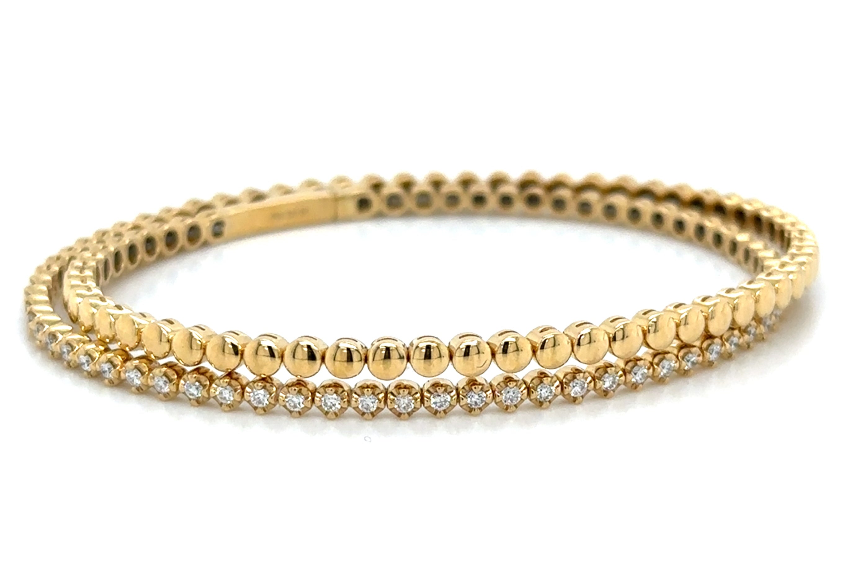 0.55ct tw Double Wrap Bracelet Diamond and Beaded Gold Bangle Bracelet