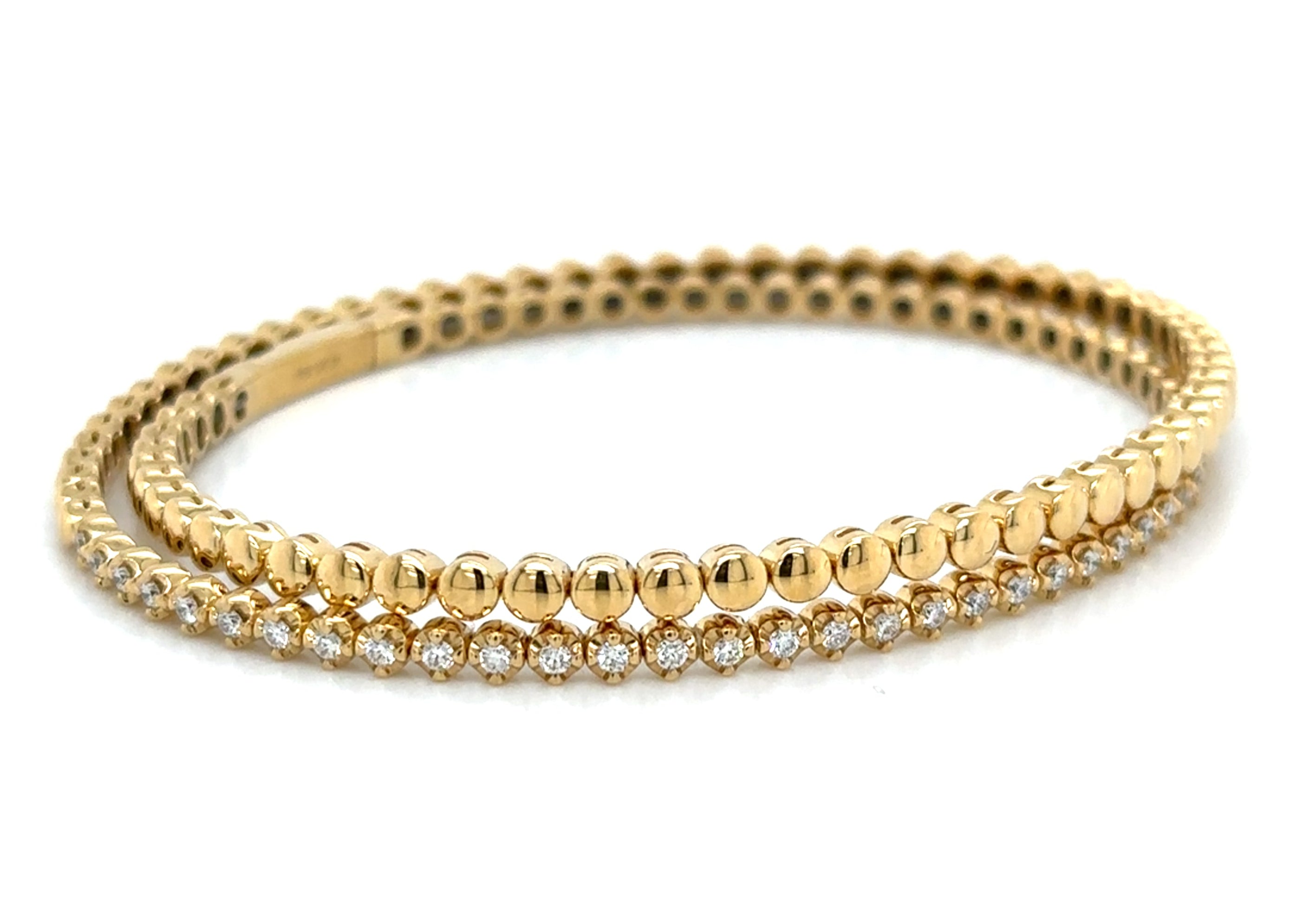 0.55ct tw Double Wrap Bracelet Diamond and Beaded Gold Bangle Bracelet