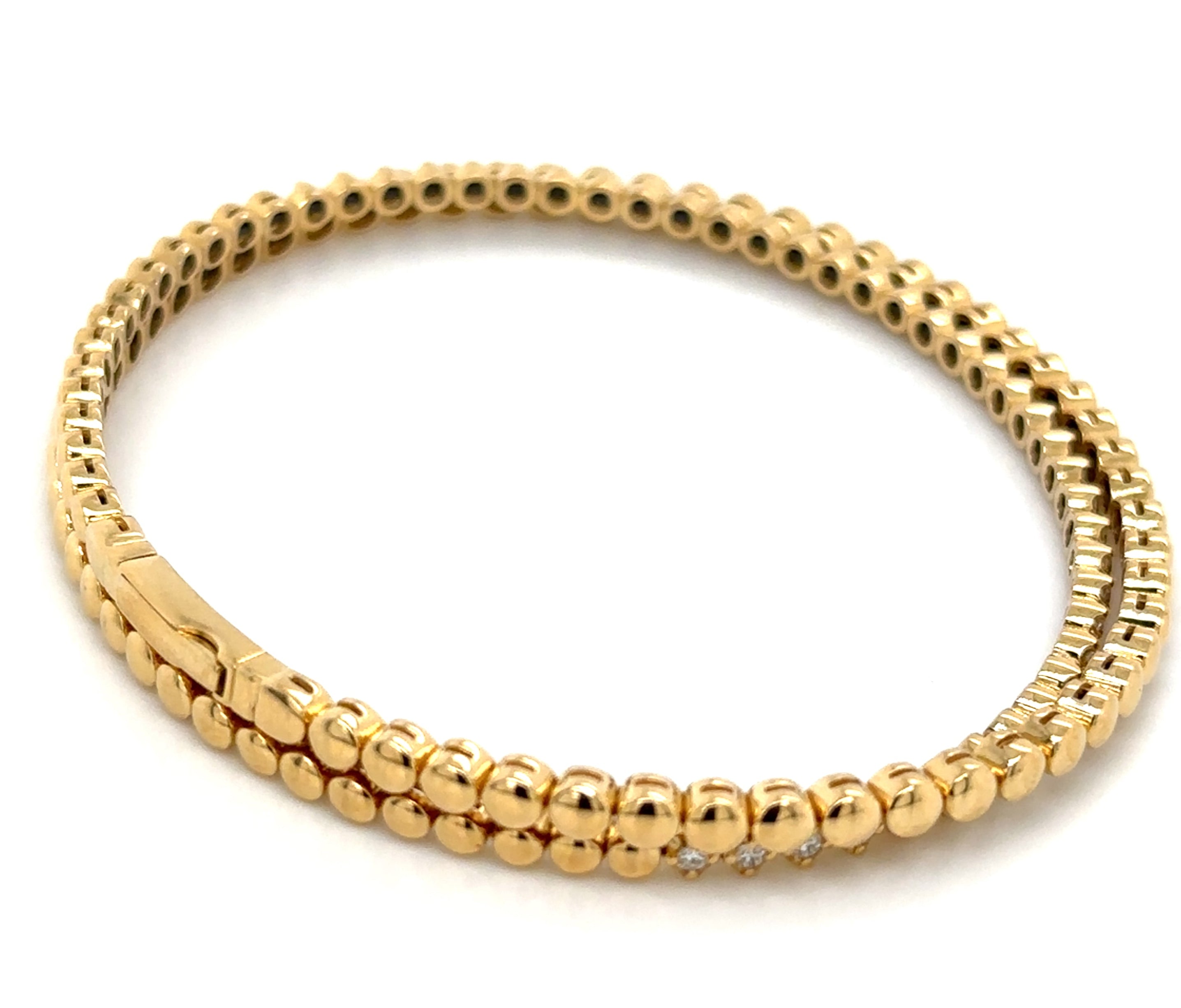 0.55ct tw Double Wrap Bracelet Diamond and Beaded Gold Bangle Bracelet