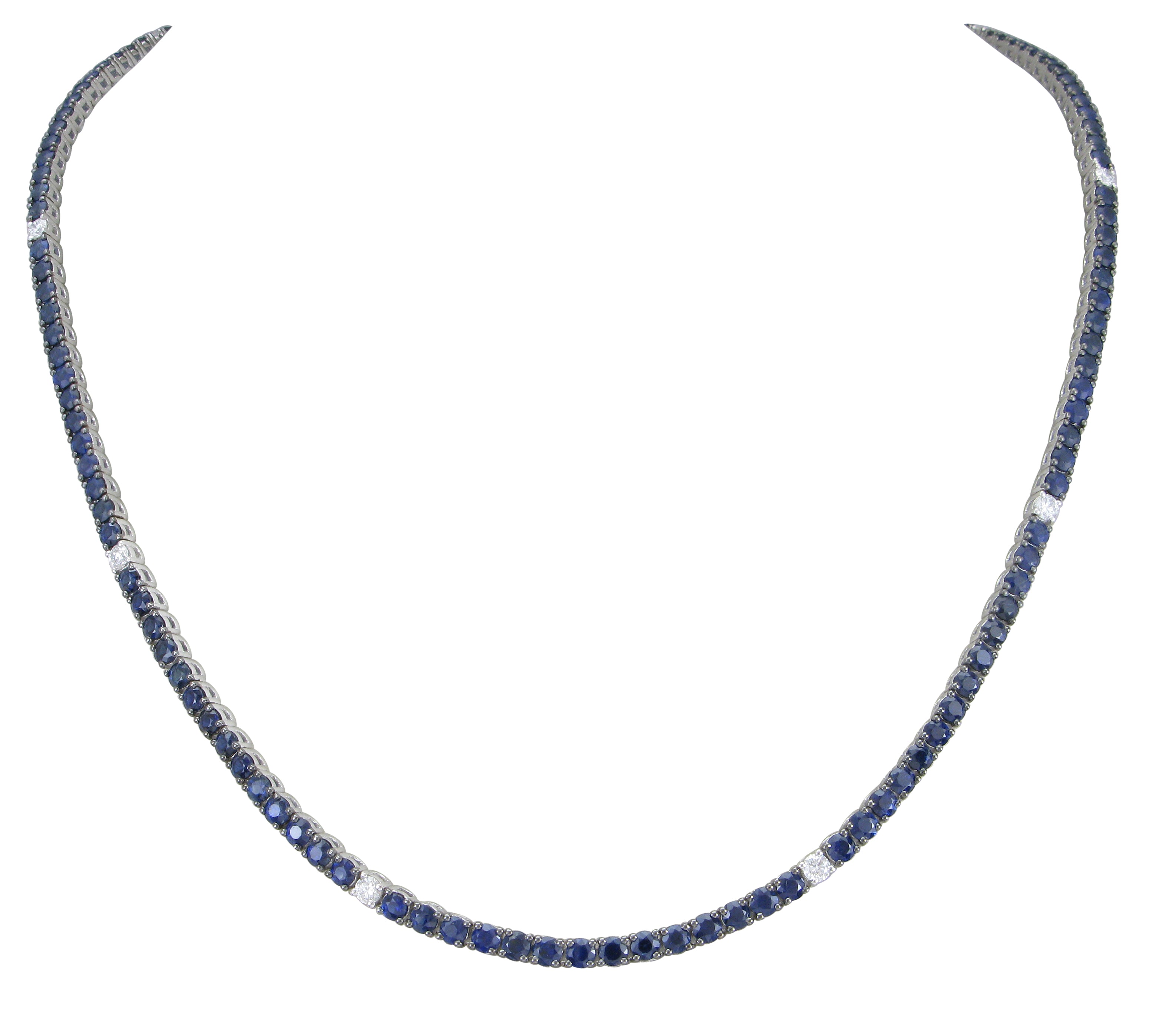 11.88ct tw Diamond & Royal Blue Sapphire Tennis Riviera Statement Necklace