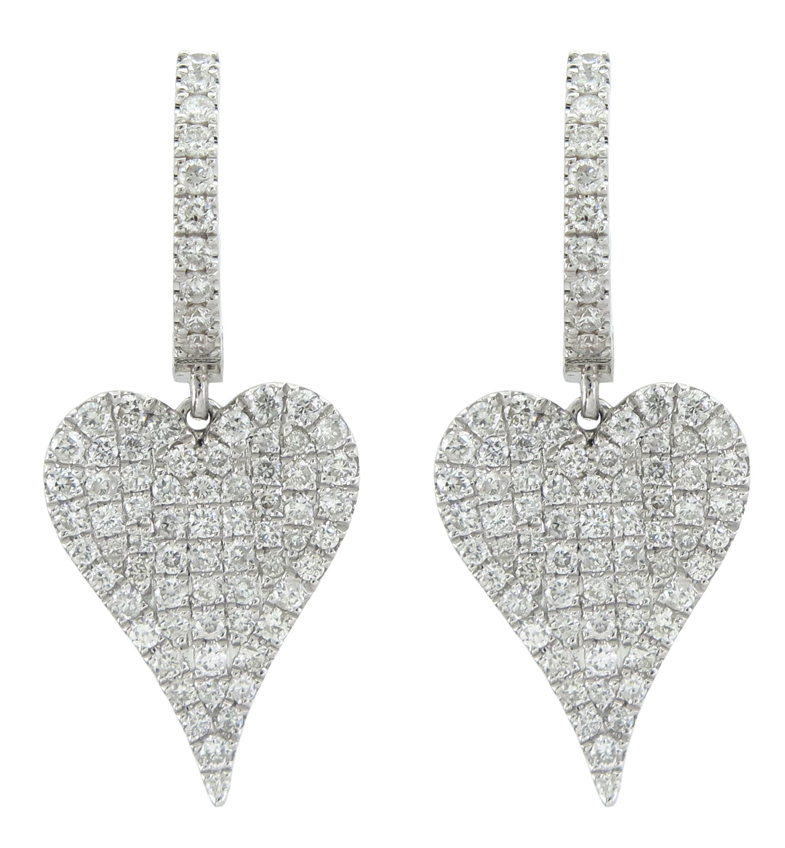 0.61ct tw Heart Shaped Pave Diamond Dangling Earrings