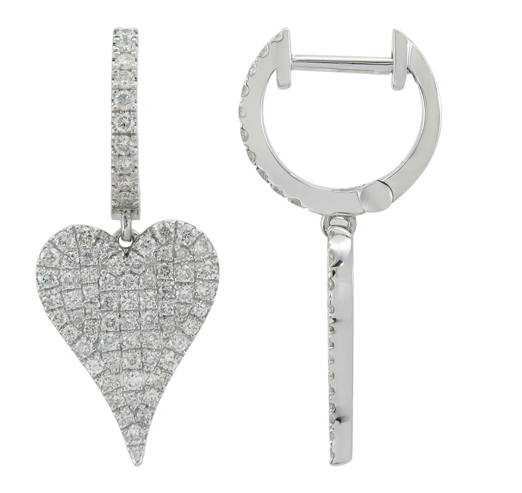 0.61ct tw Heart Shaped Pave Diamond Dangling Earrings
