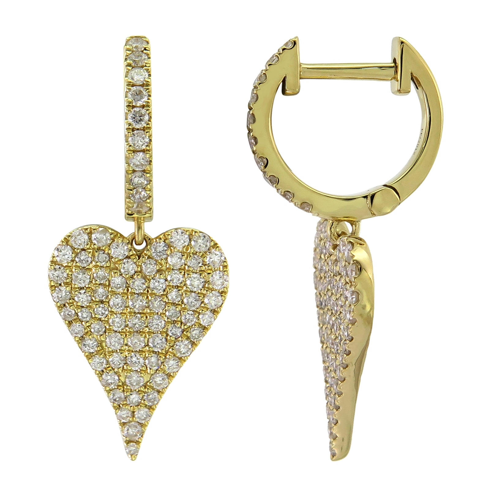 0.61ct tw Heart Shaped Pave Diamond Dangling Earrings