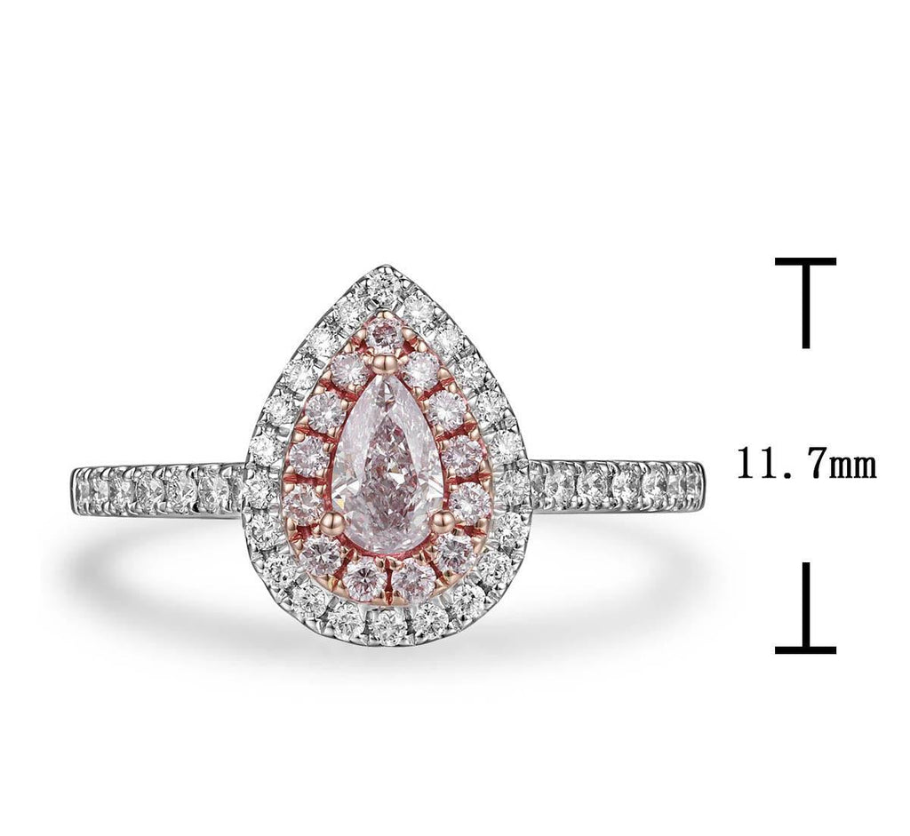 0.72ct tw GIA Certified Pink Diamond 0.34carat Pear Center Very Rare Natural Pink Diamond Ring