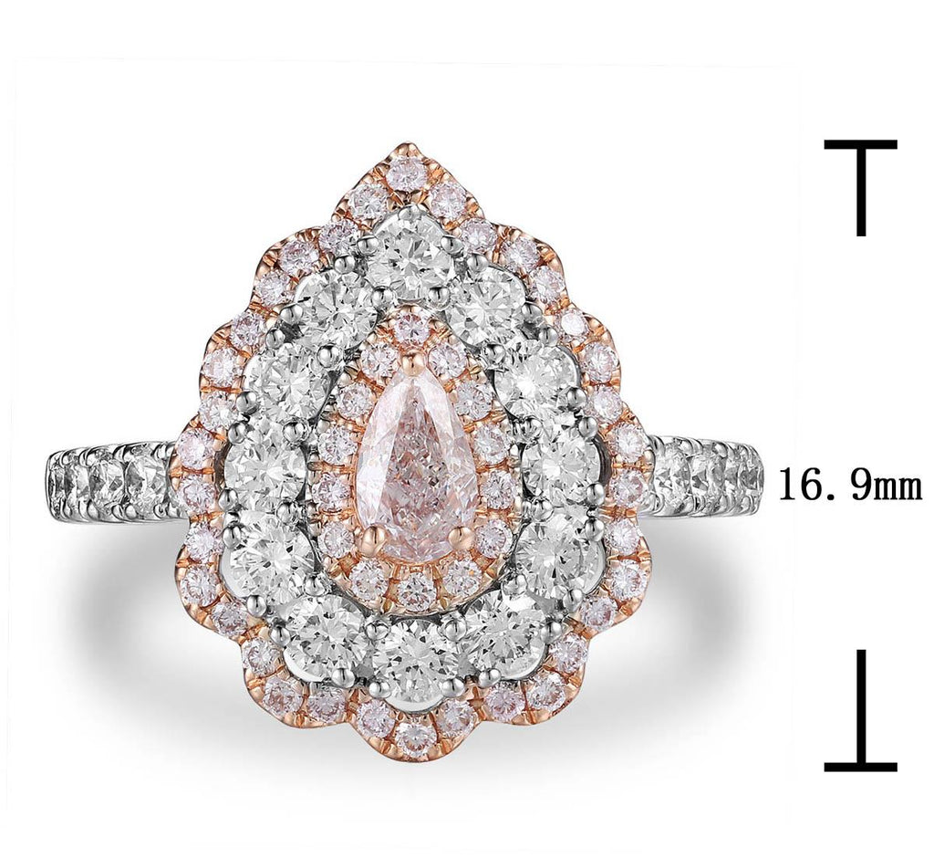 1.32ct tw GIA Certified Pink Diamond 0.27carat Pear Center Very Rare Natural Pink Diamond Ring