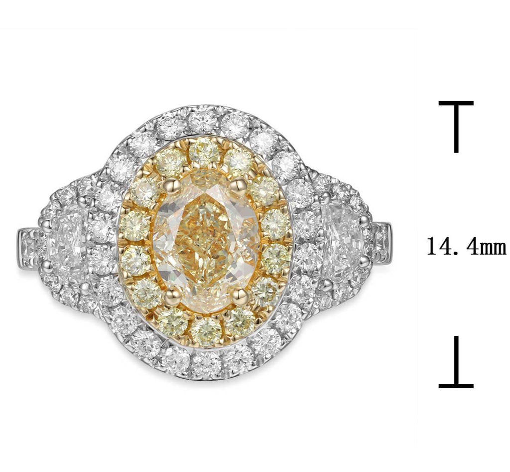 2.45carat Fancy Yellow Canary Oval-cut Center Side Half Moon Diamond Ring
