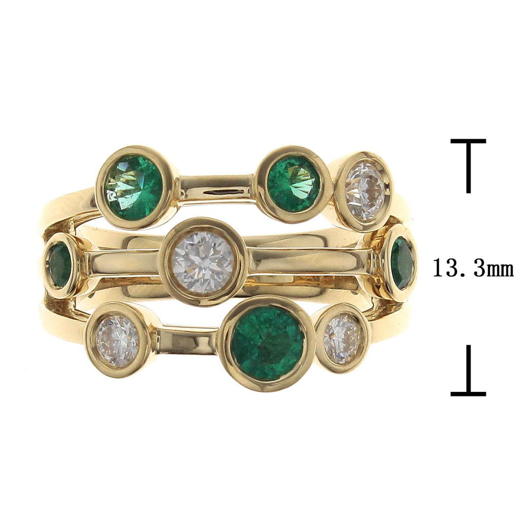 1.19ct tw Bezel Set Multi Row Emerald and Diamond Ring