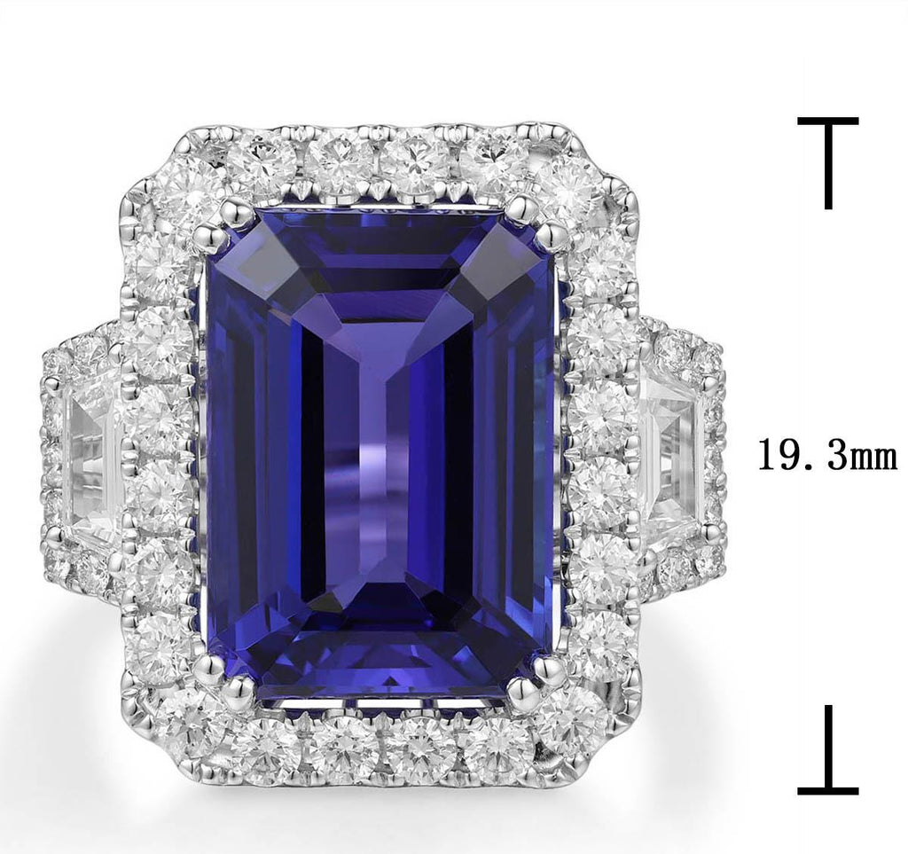 GIA Certified Emerald-cut Tanzanite 9.20carat with 1.53ct tw Diamond Statement Cocktail Ring