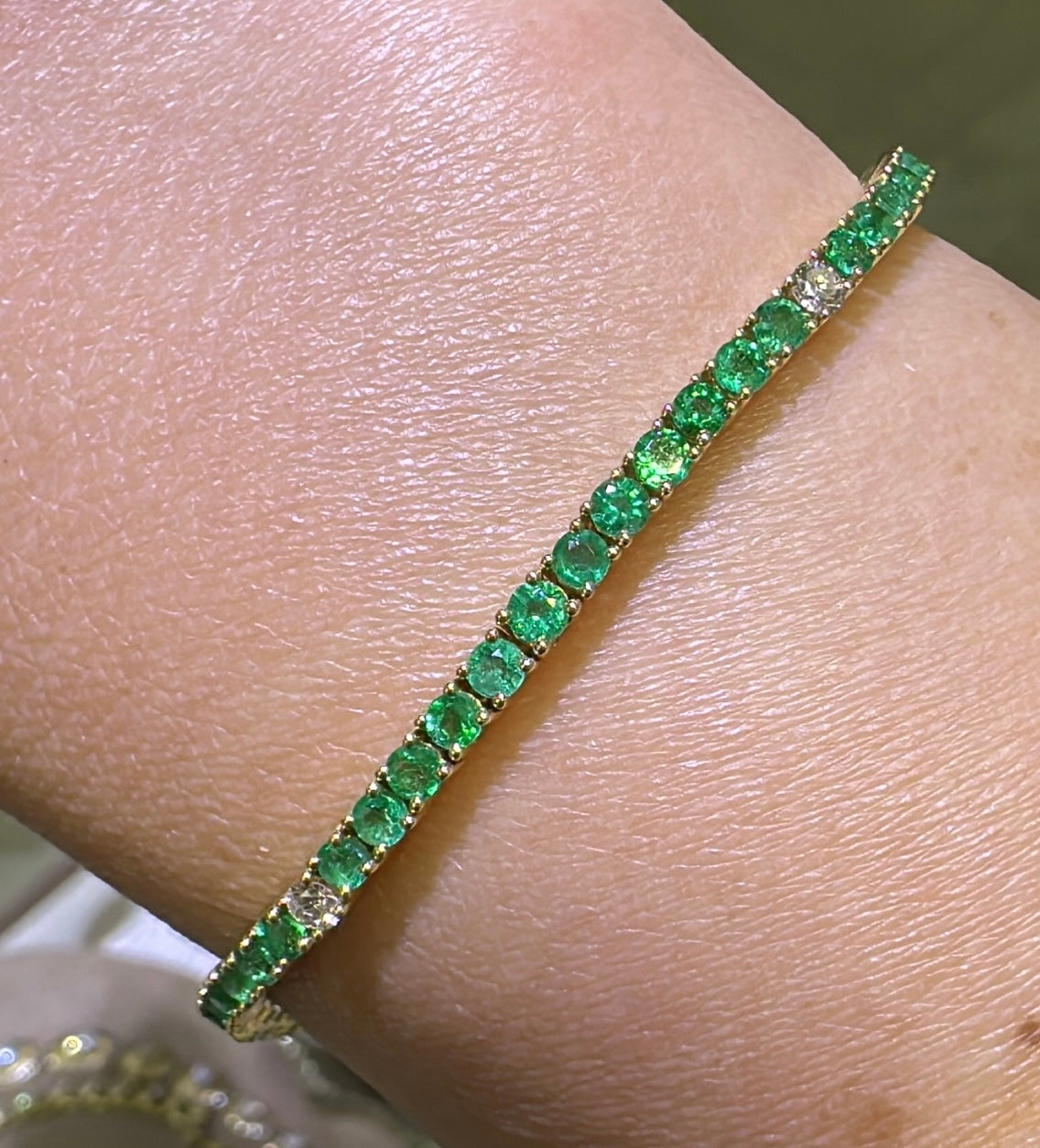 Emerald Gem Stone & Diamond Tennis Bracelet