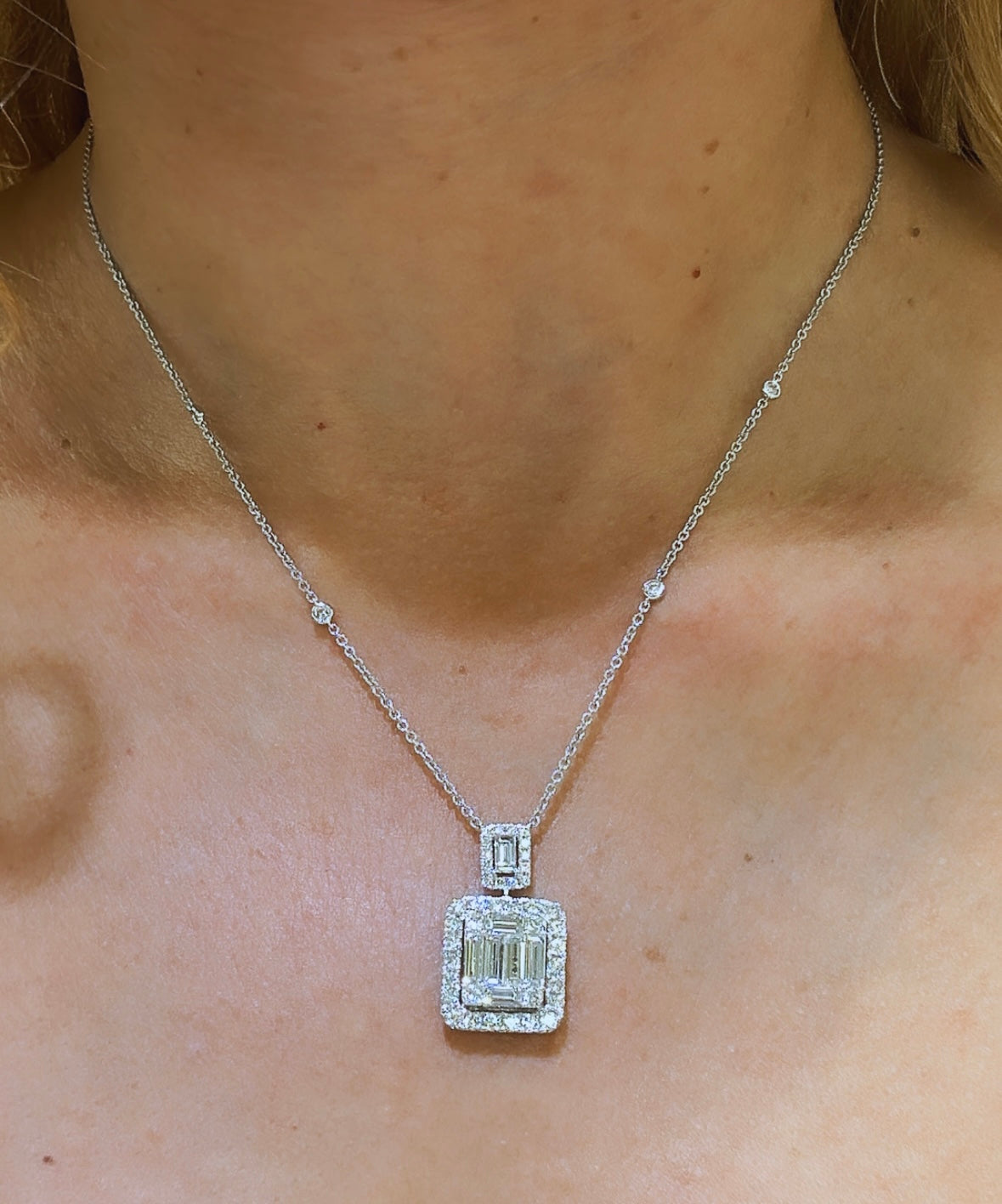 2.33ct tw Diamond Invisible-set Emerald Cut Statement Pendant Necklace