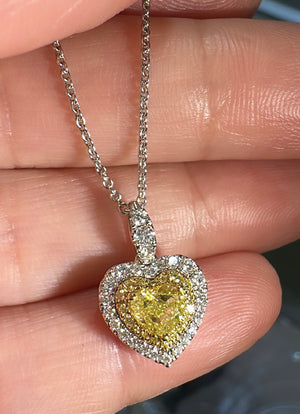 0.96ct tw Canary Fancy Yellow & White Diamond Heart Pendant Necklace