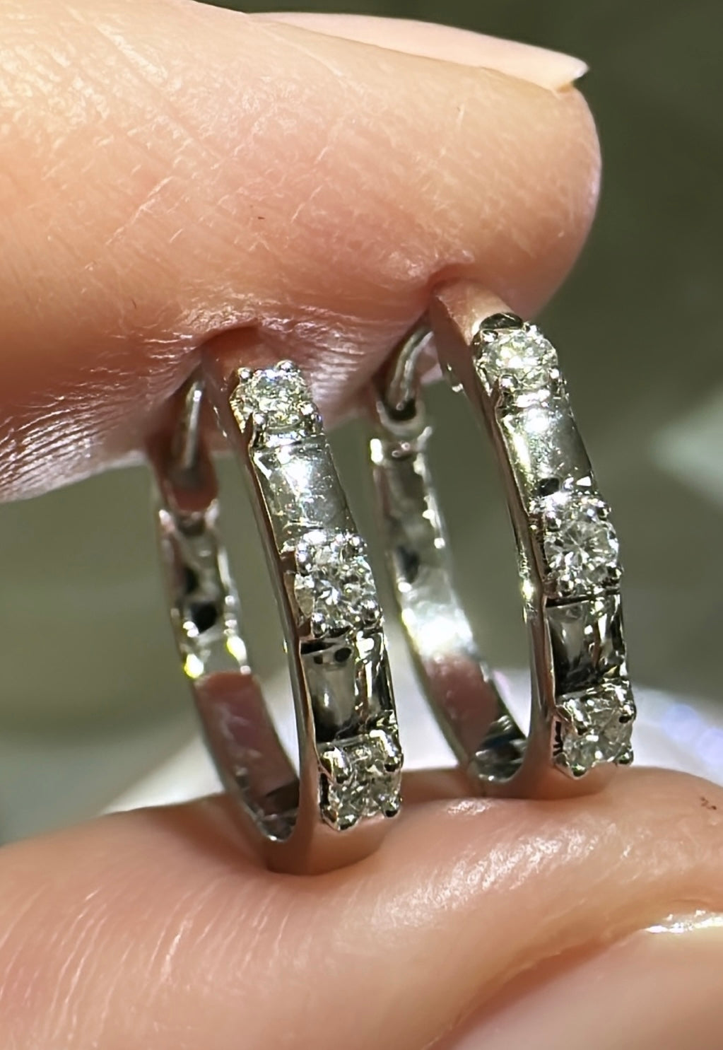 Ladies 3 Stone Diamond Huggie Earrings 0.11ct tw