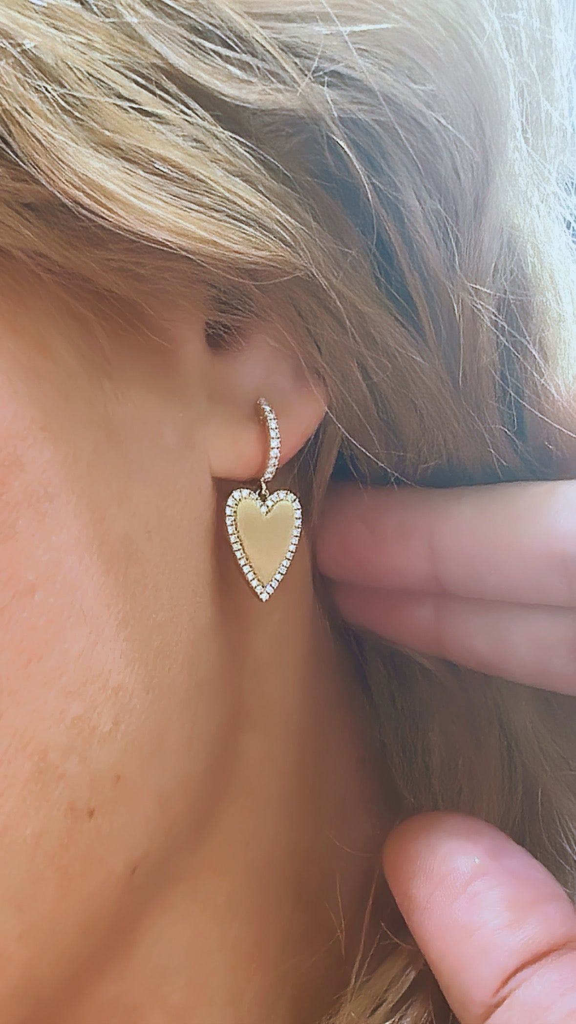0.33ct tw Heart Shaped Pave Edge Diamond Dangling Earrings