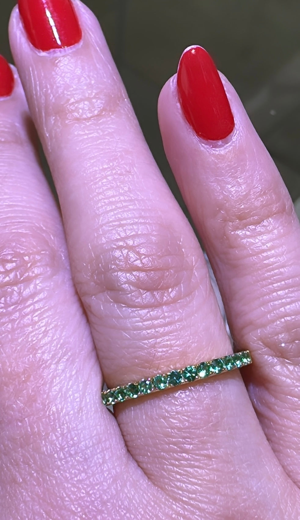 Green Emerald Half-Eternity Stackable Ring