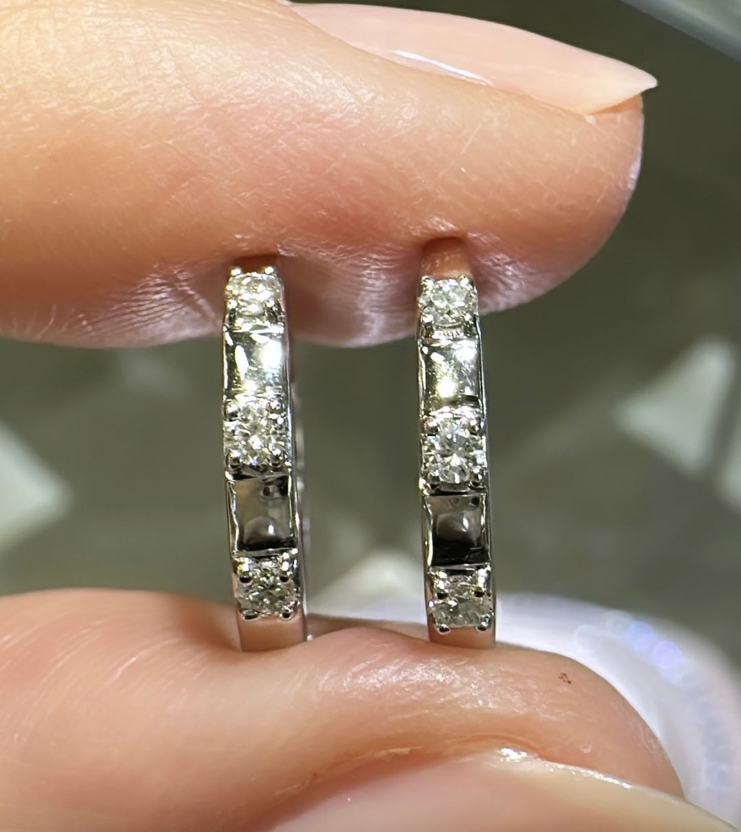 Ladies 3 Stone Diamond Huggie Earrings 0.11ct tw