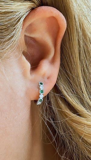 Ladies 3 Stone Princess-cut Emerald & Diamond Huguie Earrings 0.40ct tw