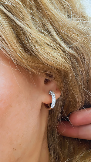 Three Row Pave Diamond Huggie Earrings 0.73ct tw