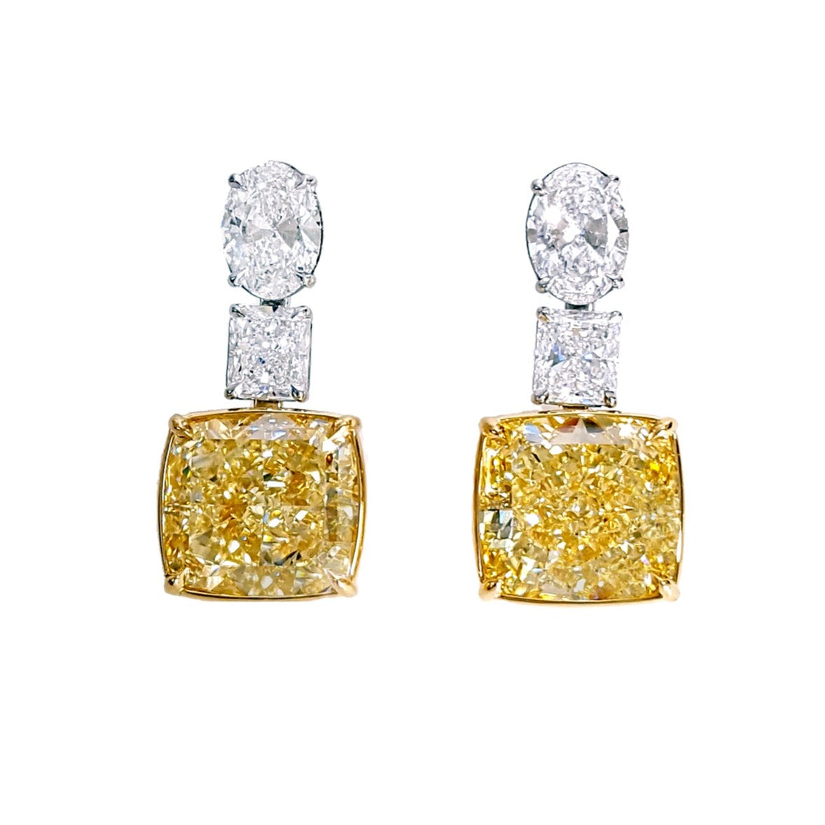 10.13carat Exquisite Diamond GIA Certified Canary Fancy Light Yellow Cushion-cut Drop Earrings
