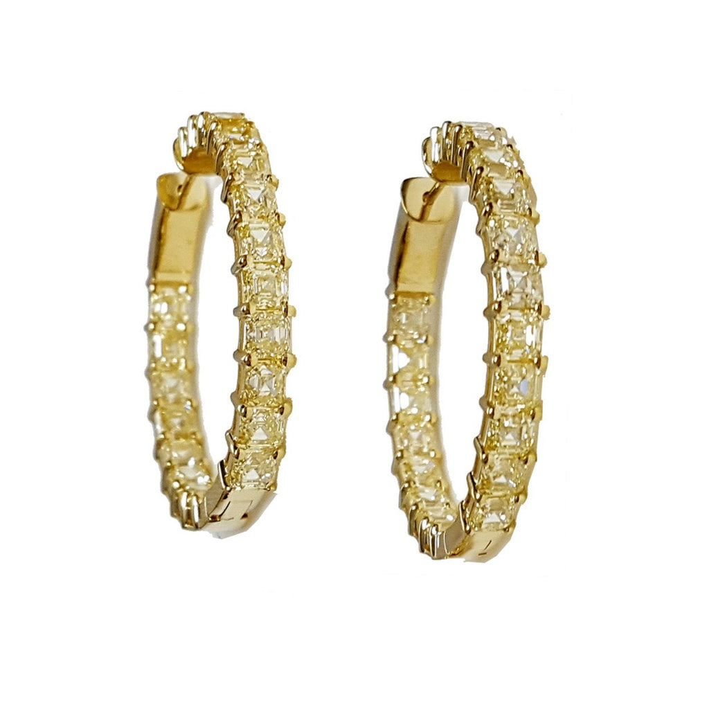 11.60carat Exquisite Diamond Asscher-cut Canary Fancy Yellow Diamond Hoop Earrings