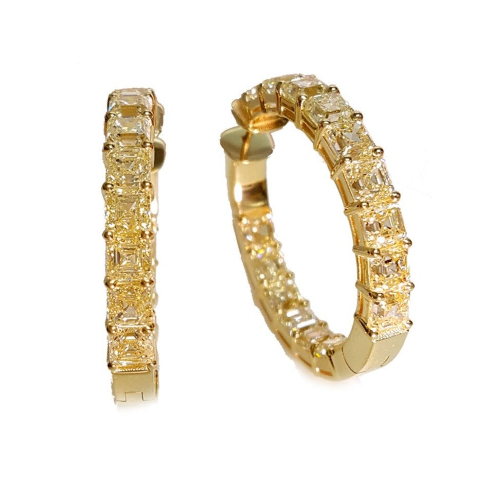 15.24carat Exquisite Diamond Asscher-cut Canary Fancy Yellow Diamond Hoop Earrings