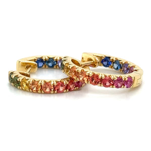 1.86CT TW Rainbow Sapphire Gold Huggie Hoop Earrings