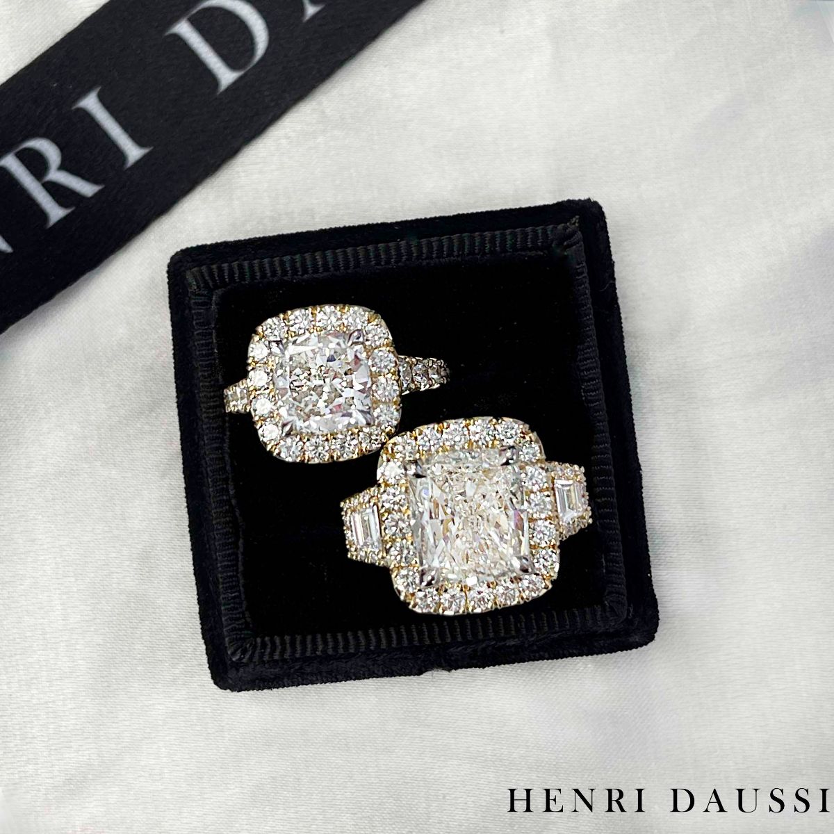 GIA 3.38ct t.w. Henri Daussi 3 Stone Cushion Cut Engagement & Anniversary Ring