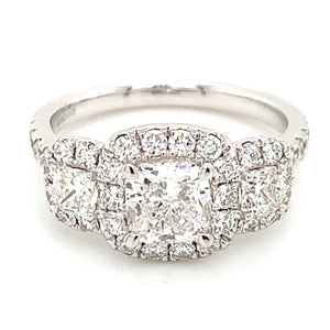 GIA Certified 2.04ct tw Three Stone Cushion Cut Diamond Engagement Anniversary Ring