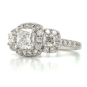 GIA Certified 2.04ct tw Three Stone Cushion Cut Diamond Engagement Anniversary Ring