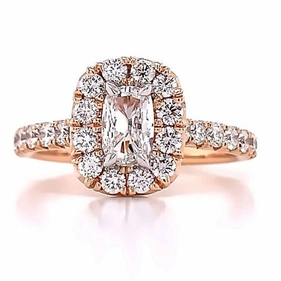 Henri Daussi 1.13ct tw Cushion Halo Single Shank Engagement Ring