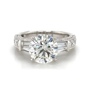 4.67ct tw GIA Certified Round Solitaire Three Stone Diamond Engagement Ring