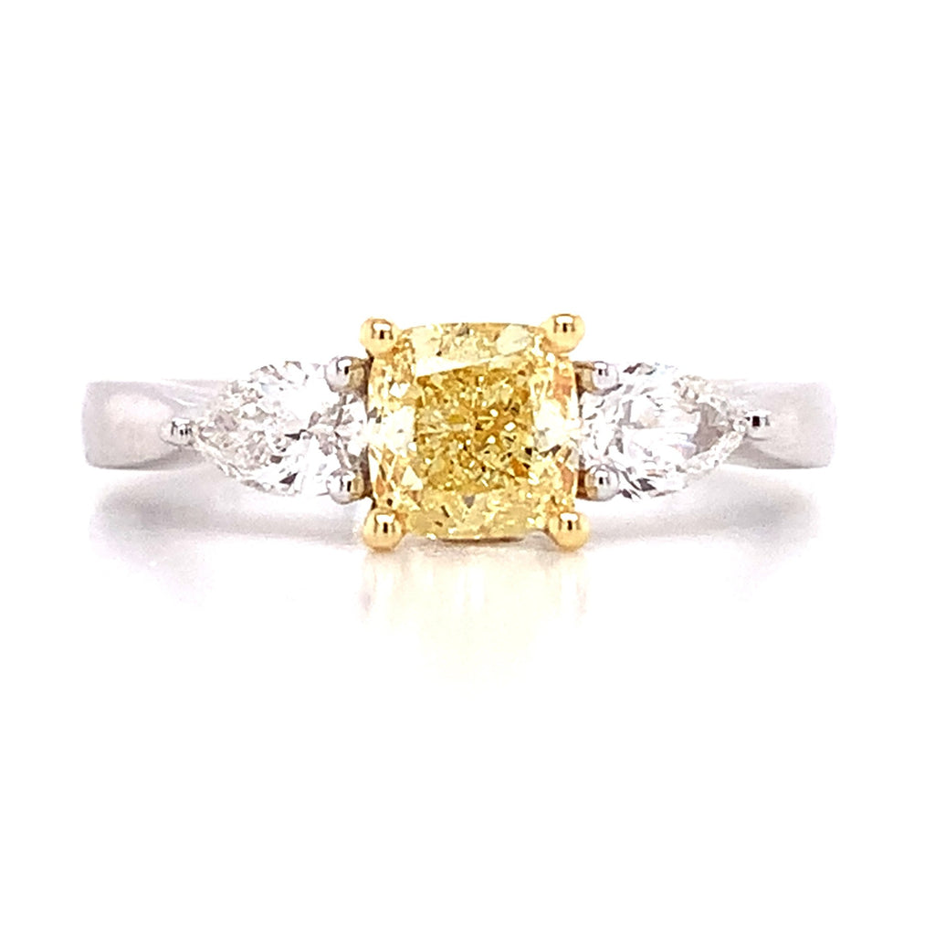 1.21ct Canary Fancy Yellow Three Stone Diamond Engagement Ring