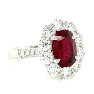 Ladies Statement 5.29ct tw Oval Pigeon Blood Red Ruby & Diamond Ring