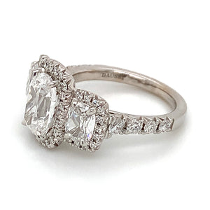 Henri Daussi Signed GIA Certified 3.05ct tw Three Stone Cushion Cut Diamond Engagement Anniversary Ring