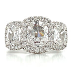 Henri Daussi Signed 2.95ct tw Three Stone Cushion Cut Diamond Engagement Anniversary Ring