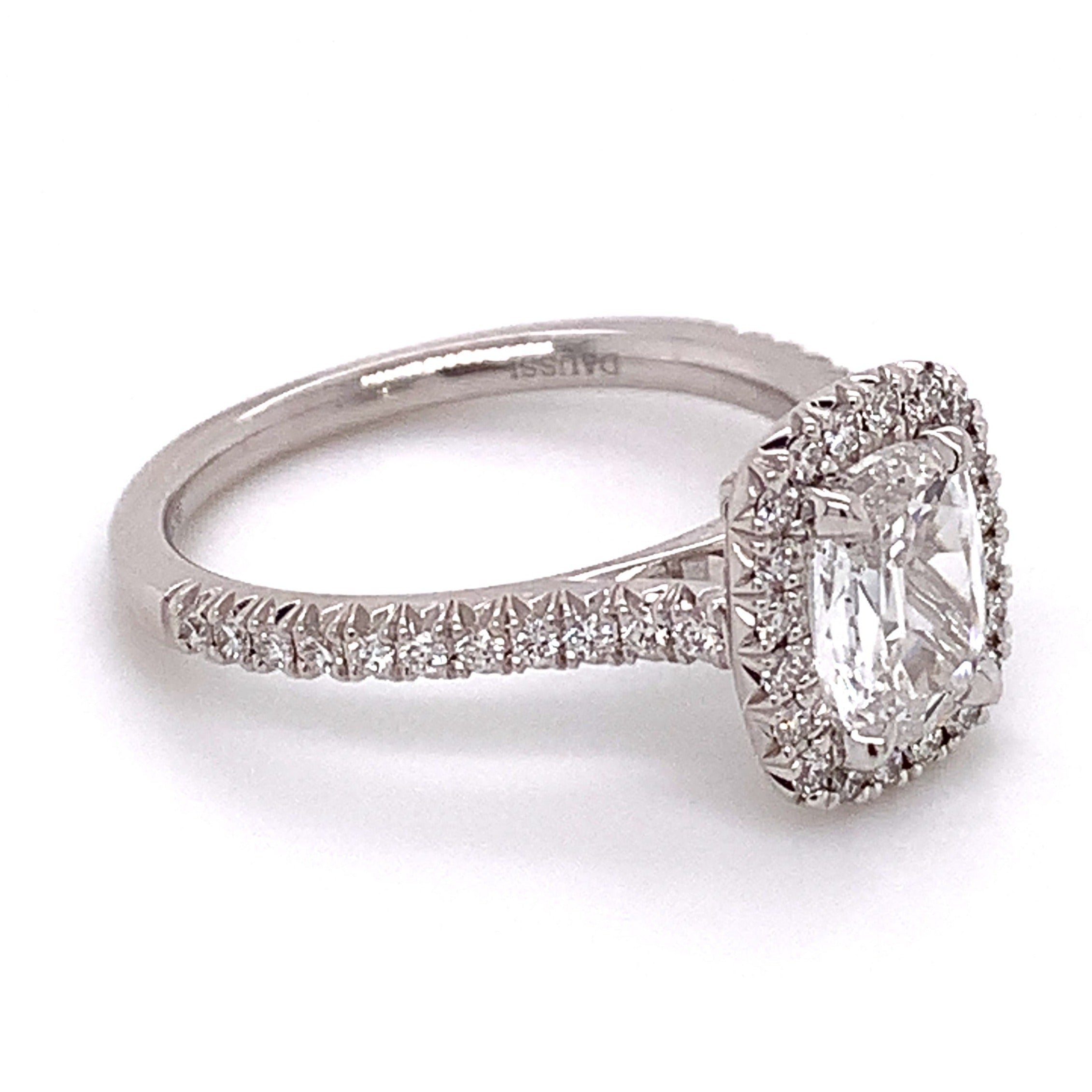 GIA Certified Henri Daussi 1.23ct tw Cushion Halo Diamond Engagement Anniversary Ring