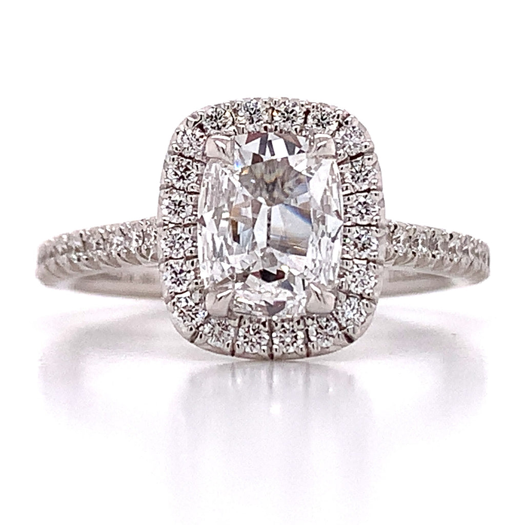 GIA Certified Henri Daussi 1.23ct tw Cushion Halo Diamond Engagement Anniversary Ring