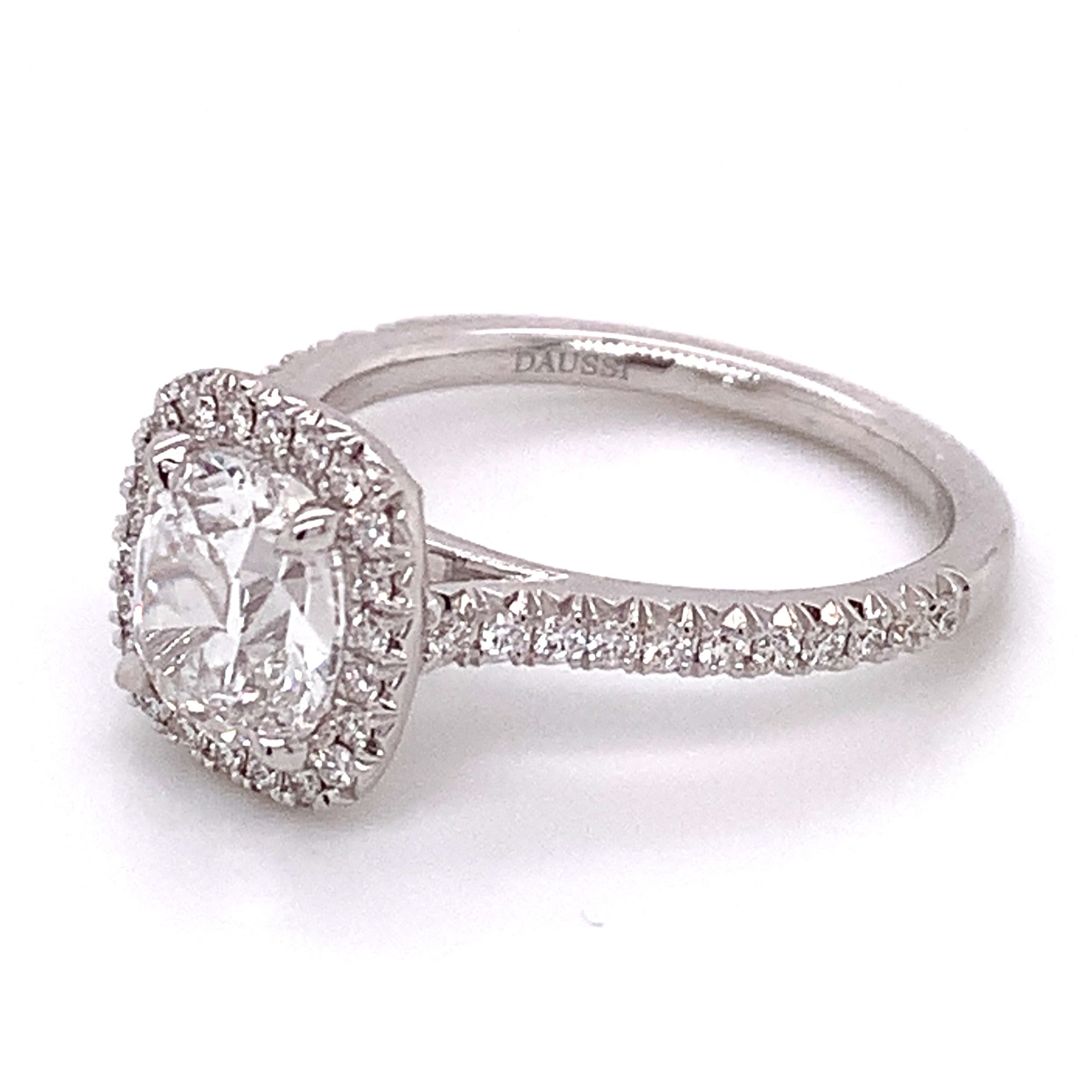 GIA Certified Henri Daussi 1.81ct tw Cushion Halo Diamond Ring
