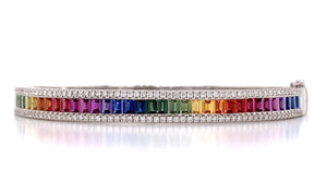 Fancy Color Rainbow Sapphire & Diamond White Gold Bangle Bracelet