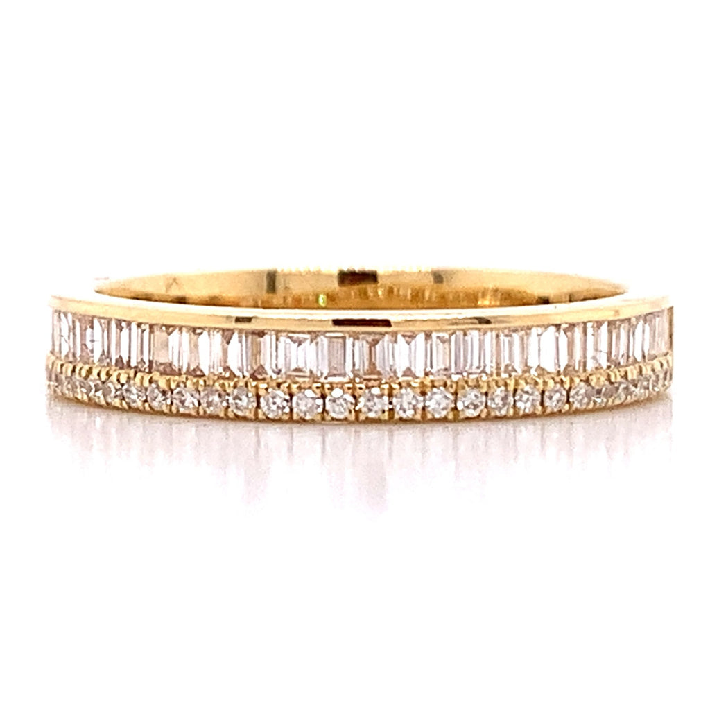 0.41ct tw Two Row Emerald & Round Cut Diamond Ring