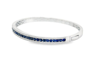 2.96ct tw Blue Sapphire & Diamond White Gold Bangle Bracelet