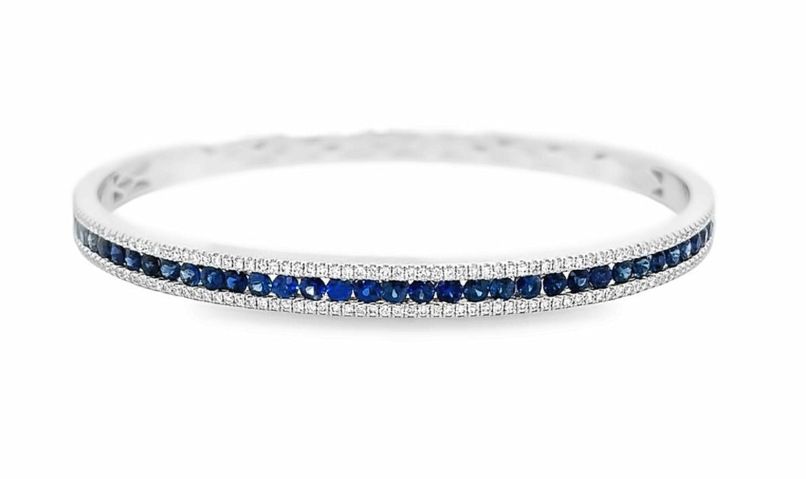 2.96ct tw Blue Sapphire & Diamond White Gold Bangle Bracelet
