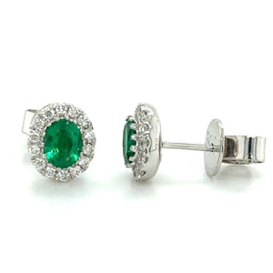 Ladies Green Emerald Oval-cut Diamond Stud Earrings